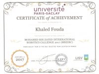 Certificate of Achievement for participating in the final stage of MBZIRC-2017