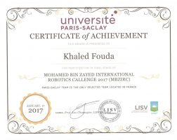 Certificate of Achievement for participating in the final stage of MBZIRC-2017