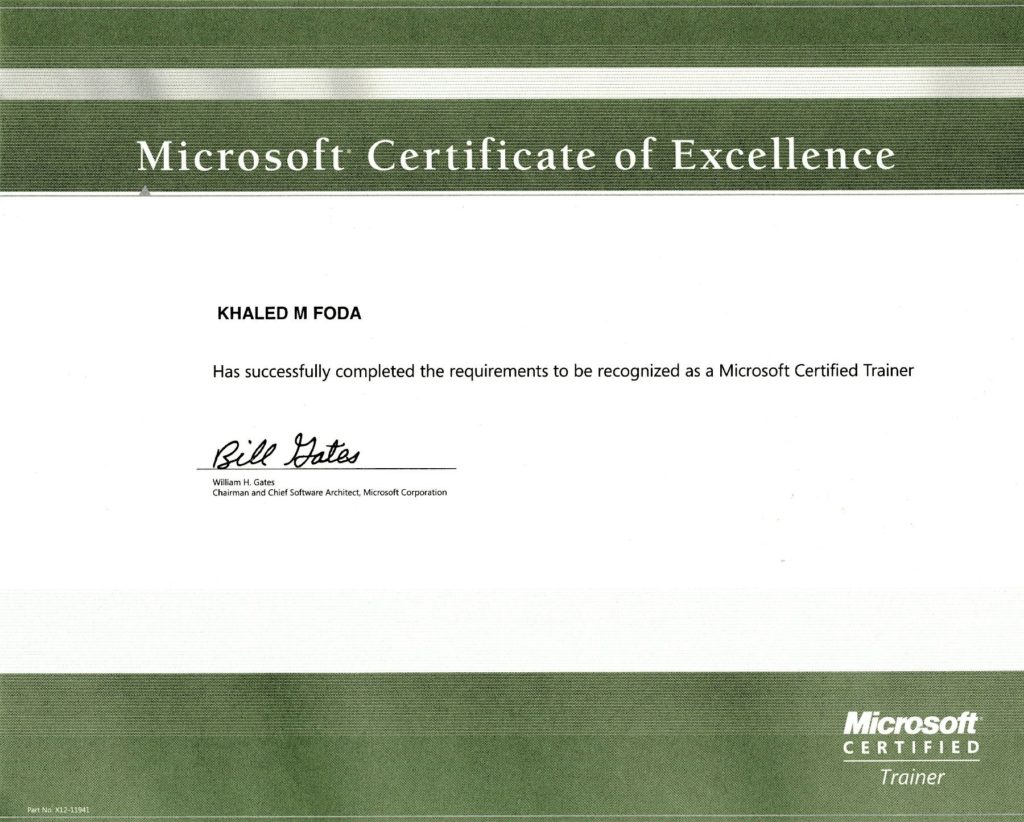 Microsoft Certificate of Excellence